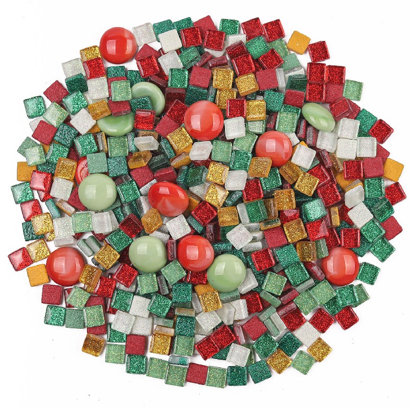 Christmas Red Green Gold Glitter Glass Mosaic Mix