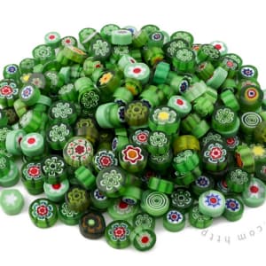 Green Color Mixed Round Millefiori 713-DW6000
