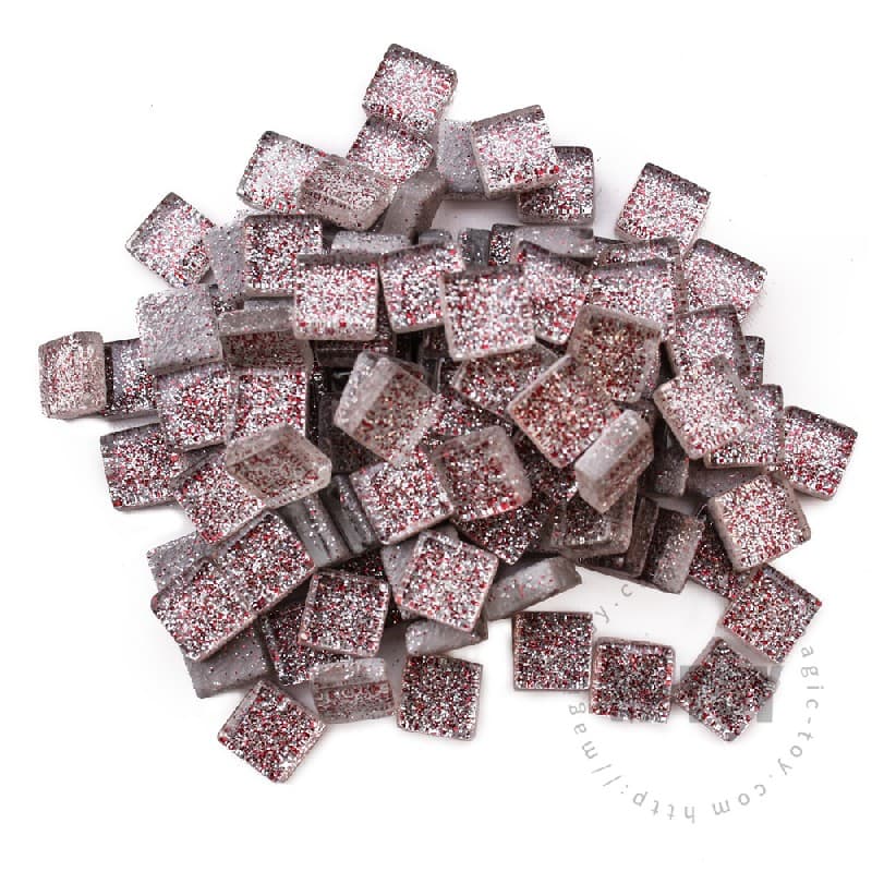 Christmas Silver Red Square Glitter Glass Mosaic 10-SPA101