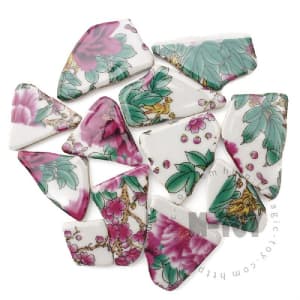 Red Green Floral Irregular Ceramic Mosaic Shard CSQ401