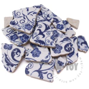 Blue Floral Irregular Ceramic Mosaic Shard CSQ731
