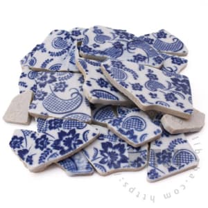 Blue Floral Irregular Ceramic Mosaic Shard CSQ735