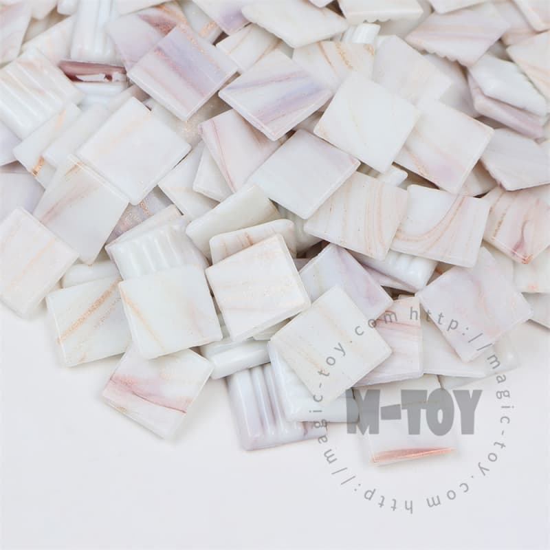 White Pink Square Golden Line Hot-melting Glass Mosaic GSG103