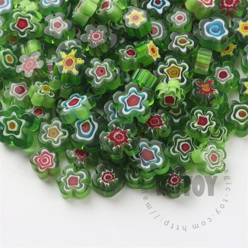 Green Color Mixed Flower Millefiori 914-FW6000