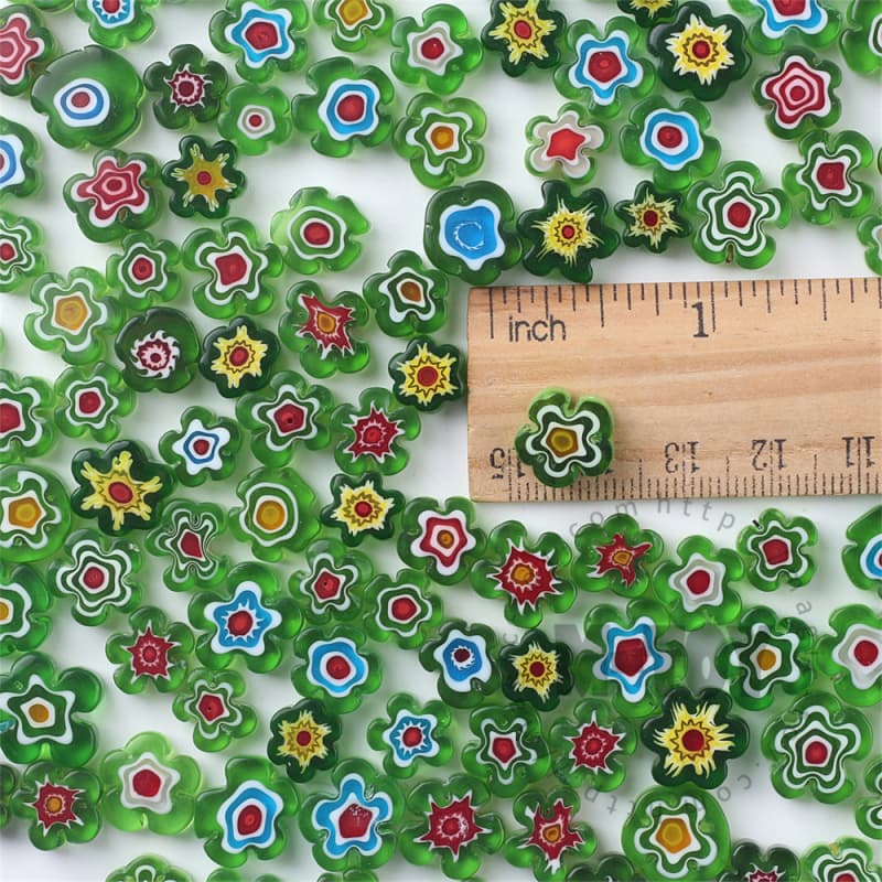 Green Color Mixed Flower Millefiori 914-FW6000