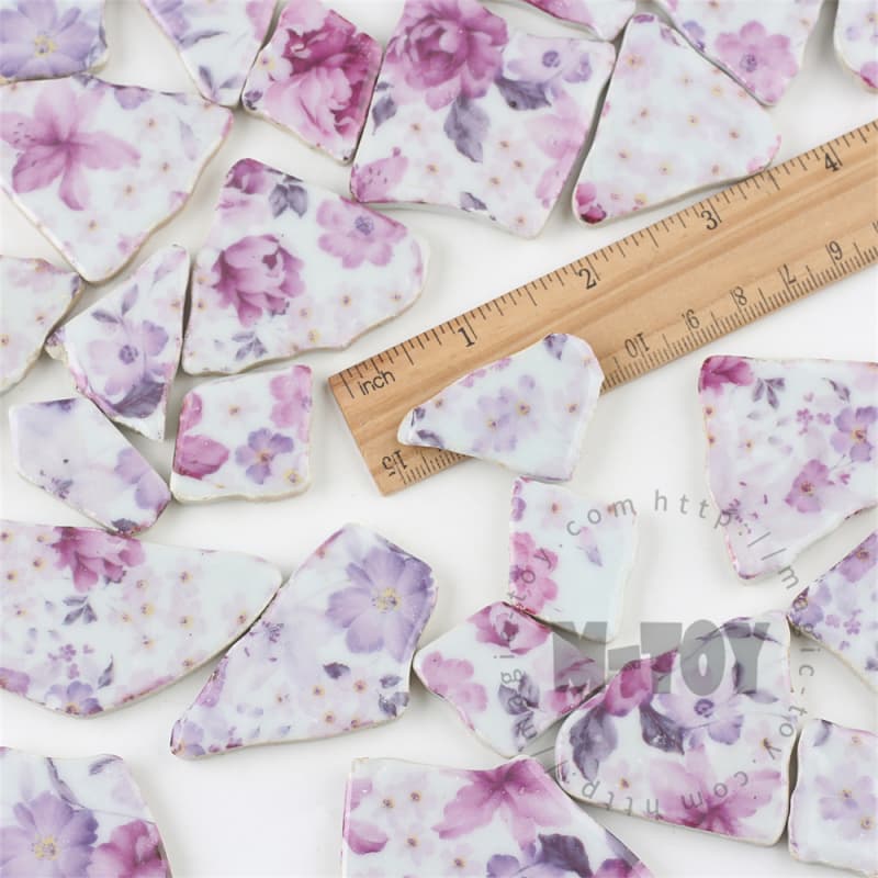 Pink Floral Irregular Ceramic Mosaic Shard CSQ403
