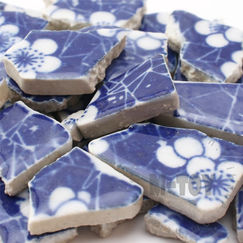 Blue Plum Floral Irregular Ceramic Mosaic Shard CSQ712