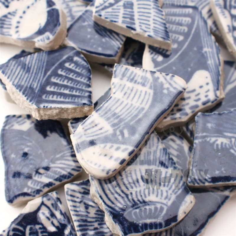 Blue Vintage Pearl Floral Irregular Ceramic Mosaic Shard CSQ728