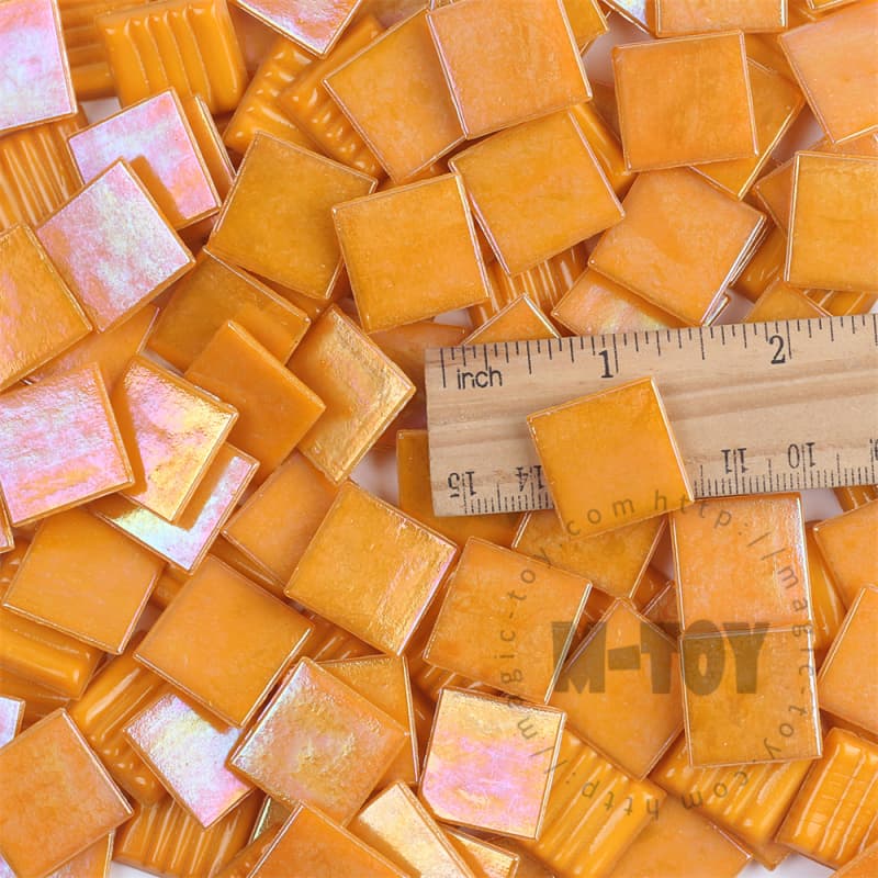Iridescent Orange Square Hot-melting Glass Mosaic PSI902