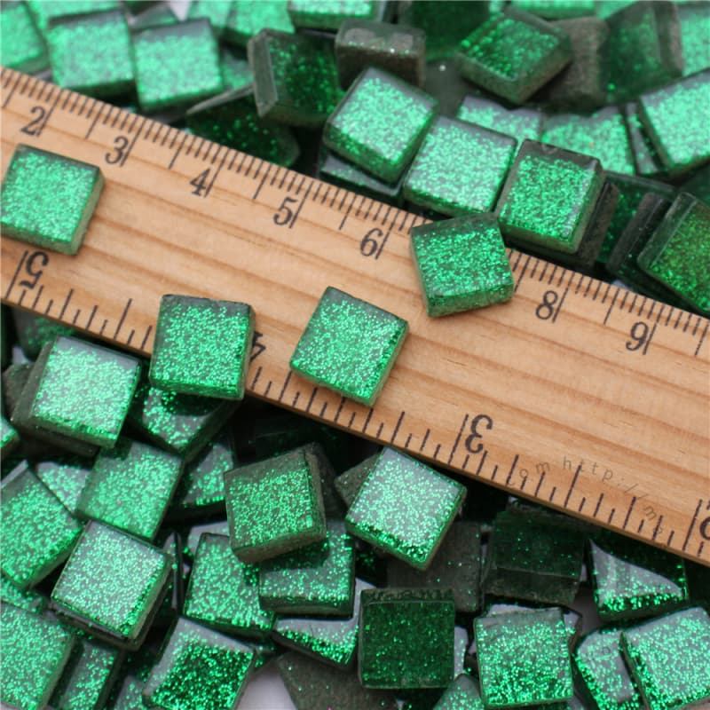 Green Square Glitter Glass Mosaic 10-SPA606