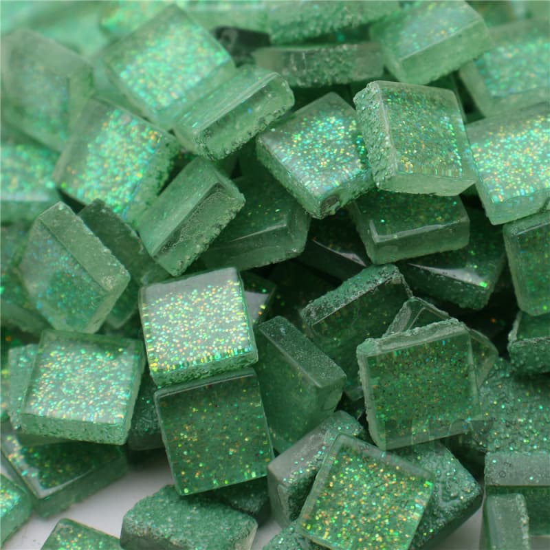 Christmas Green Square Glitter Glass Mosaic 10-SPA603