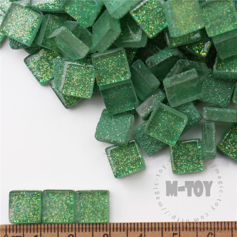 Christmas Green Square Glitter Glass Mosaic 10-SPA603