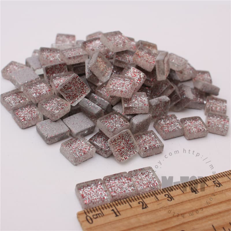 Christmas Silver Red Square Glitter Glass Mosaic 10-SPA101