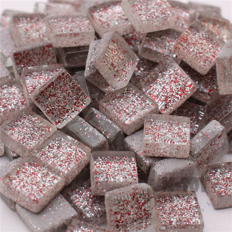 Christmas Silver Red Square Glitter Glass Mosaic 10-SPA101