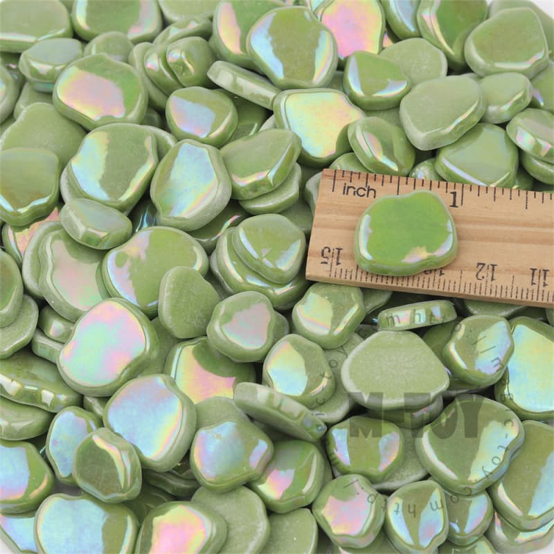 Iridescent Grass Green Blossom Petals Glass Mosaic SMAI47