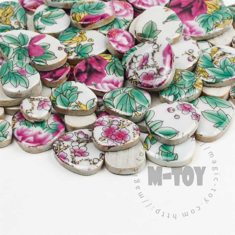 Red Green Floral Pebble Shape Ceramic Mosaic CDQ401