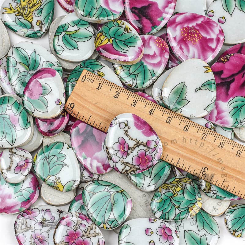 Red Green Floral Pebble Shape Ceramic Mosaic CDQ401