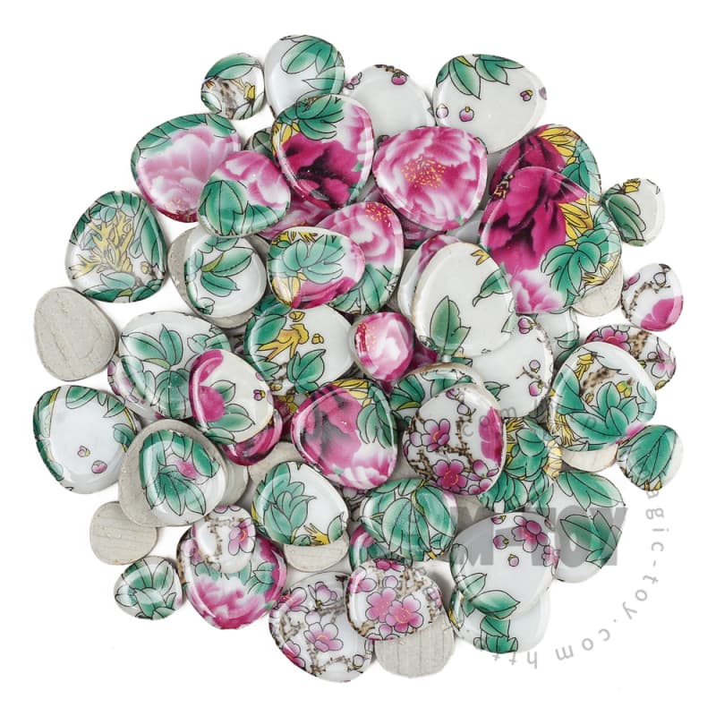 Red Green Floral Pebble Shape Ceramic Mosaic CDQ401