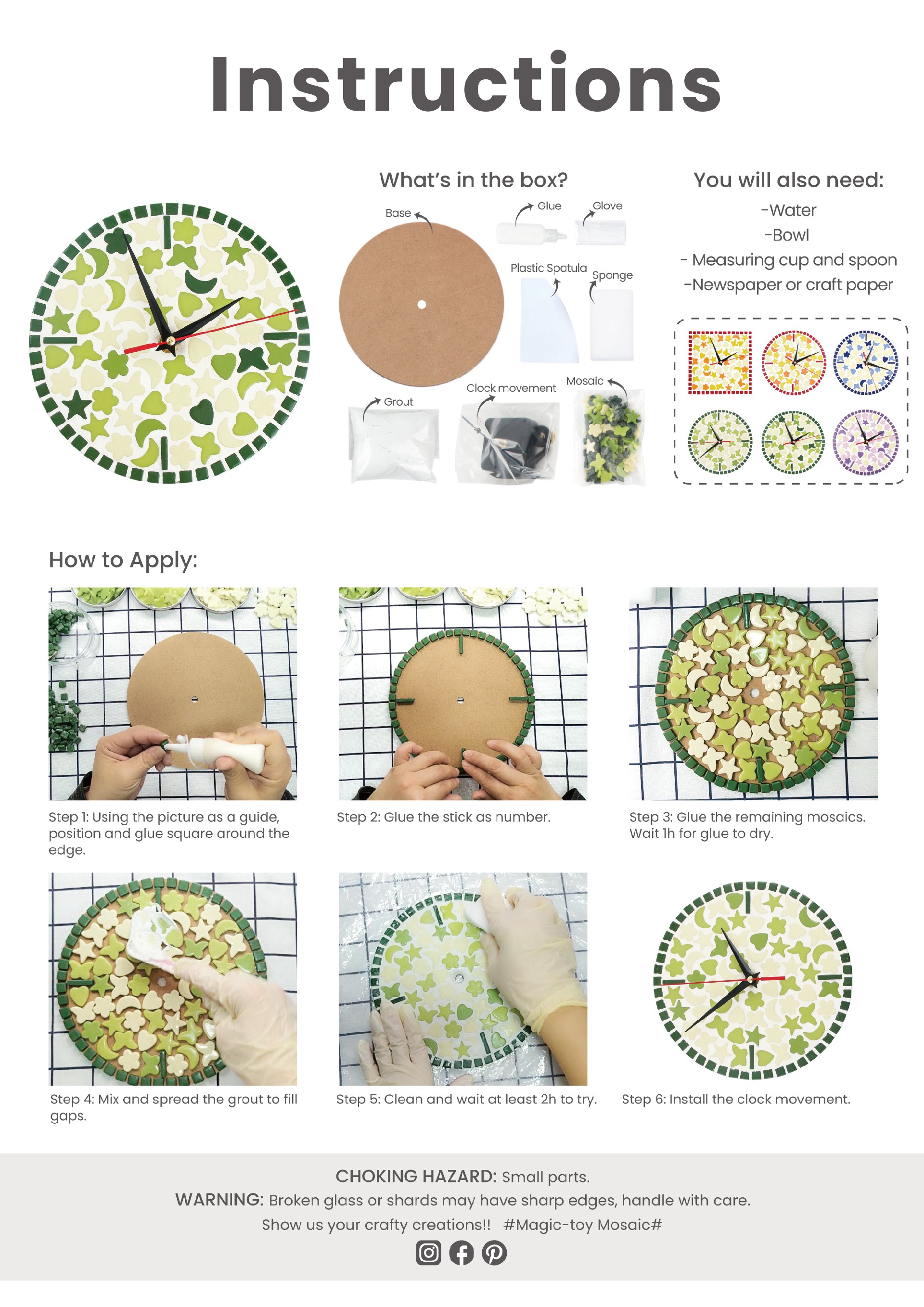 Red Round Shape Clock Mosaic Kit MK10003