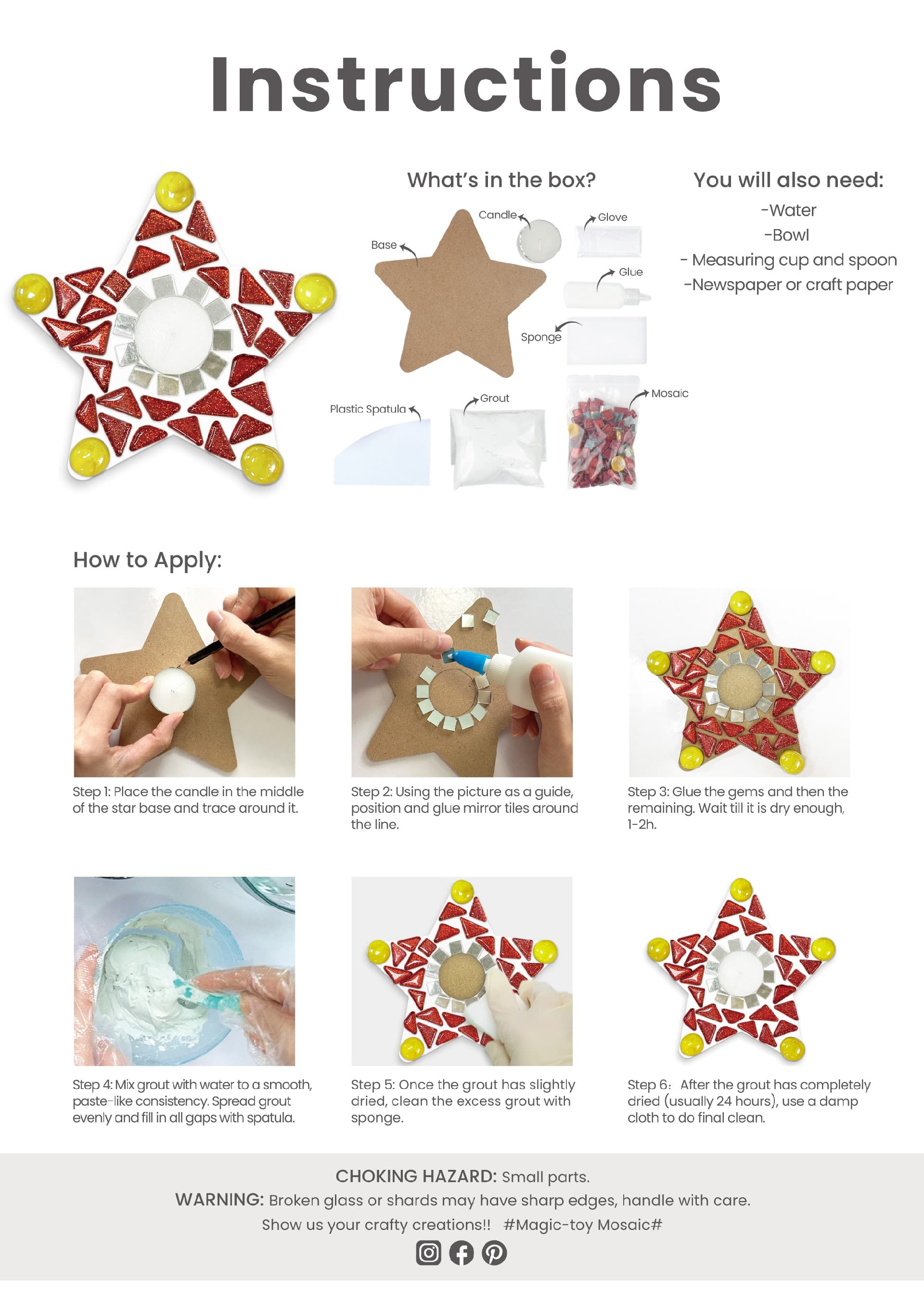 Red Star Shape Candle Holder Mosaic Kit MK05006