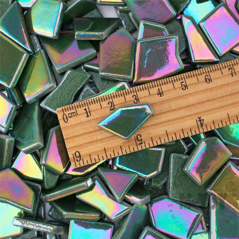 Iridescent Dark Green Irregular Shape Glass Mosaic IR-SSL44