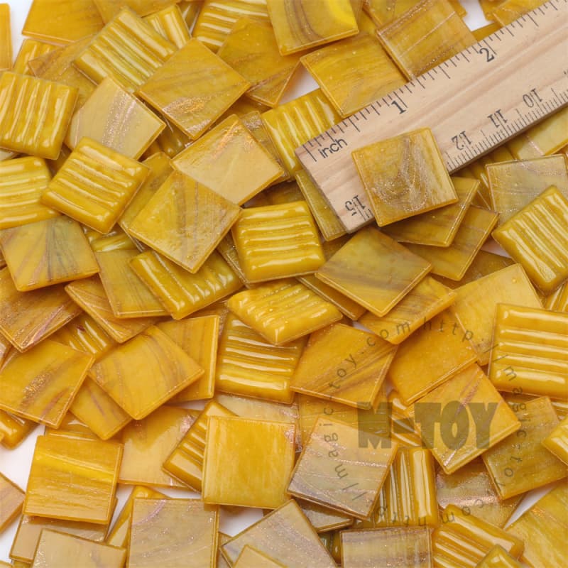 Yellow Square Golden Line Hot-melting Glass Mosaic GSM903