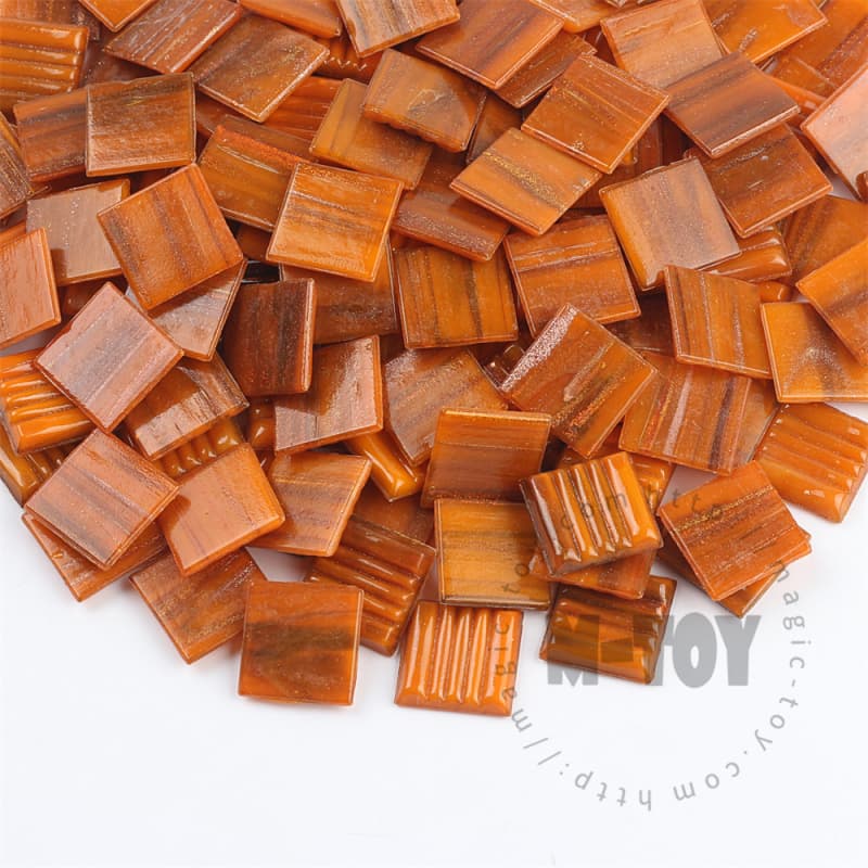Orange Square Golden Line Hot-melting Glass Mosaic GSM904