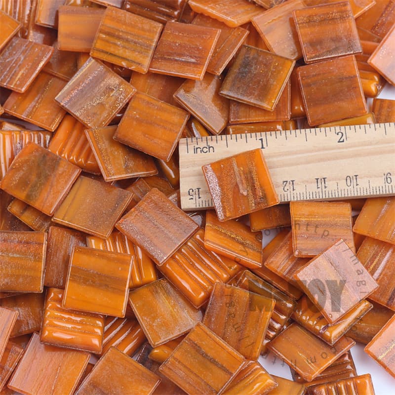Orange Square Golden Line Hot-melting Glass Mosaic GSM904