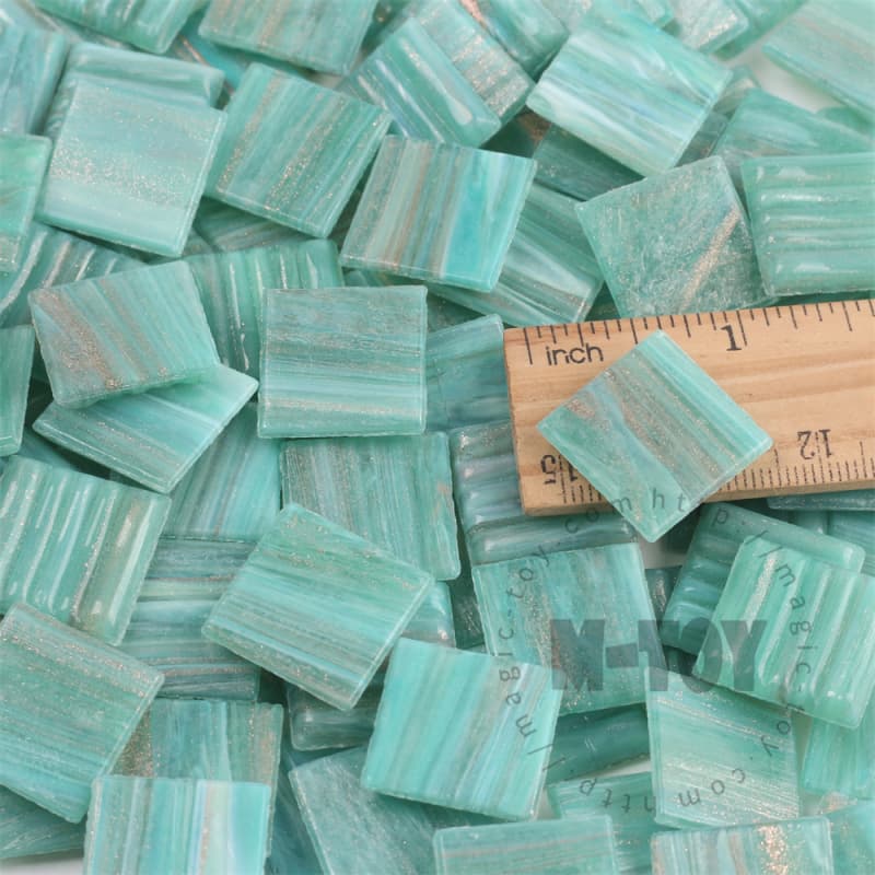 Turquoise Square Golden Line Hot-melting Glass Mosaic GSM608