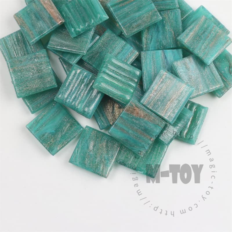 Turquoise Square Golden Line Hot-melting Glass Mosaic GSM609