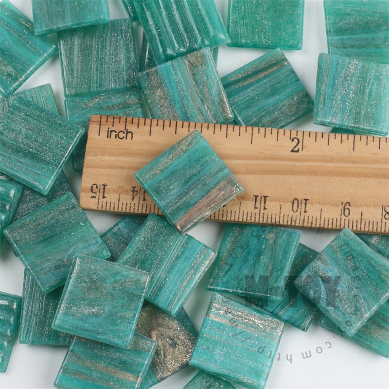 Turquoise Square Golden Line Hot-melting Glass Mosaic GSM609