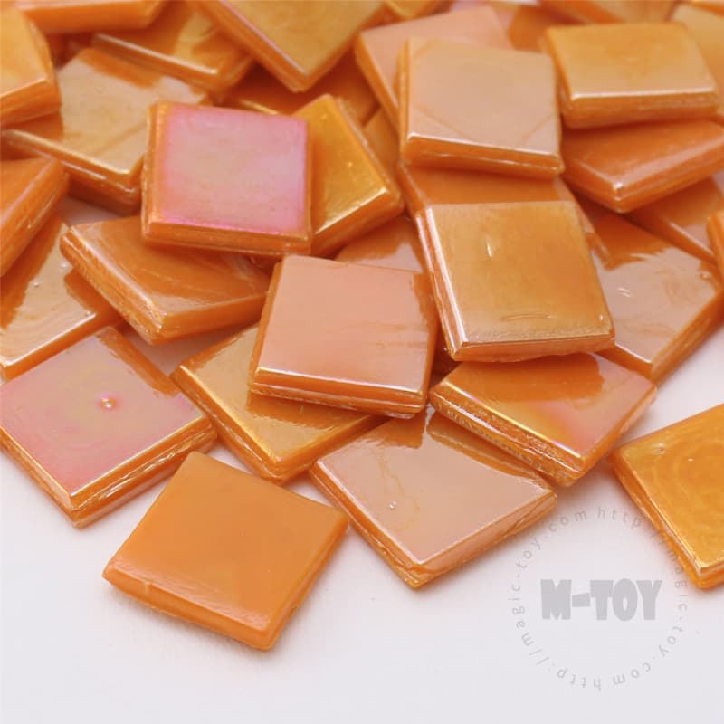 Iridescent Orange Square Ice Jade Hot-melting Glass Mosaic WSI918