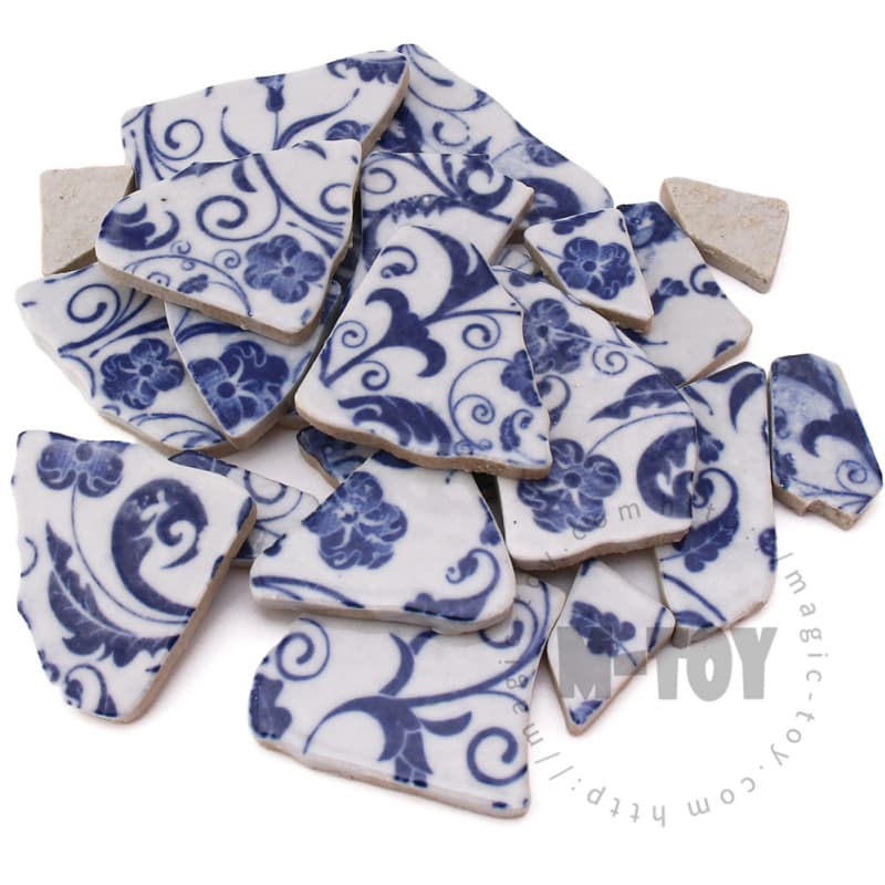 Blue Floral Irregular Ceramic Mosaic Shard CSQ731