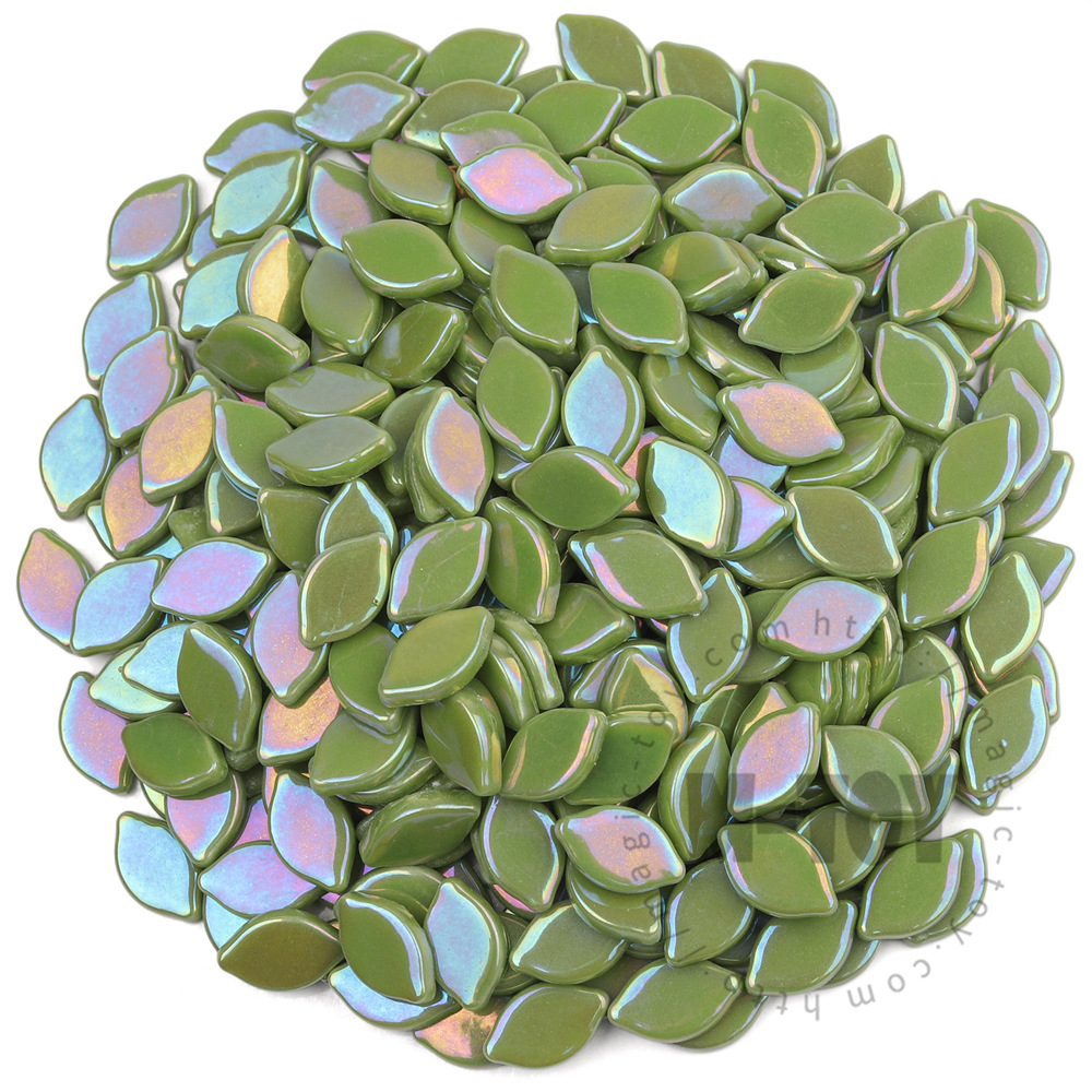 Iridescent Green Small Petals Glass Mosaic SMBI47