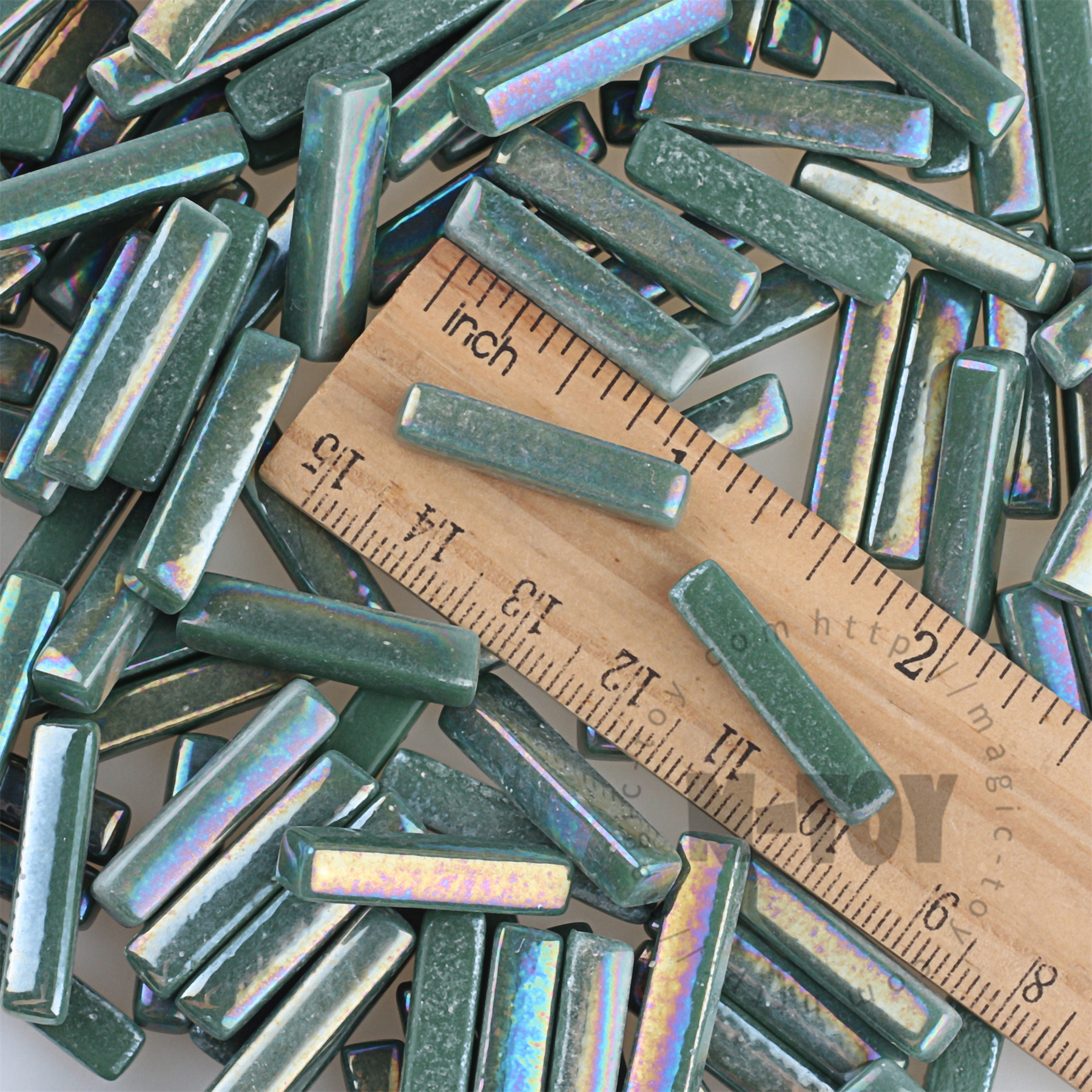 Iridescent Green Stick Glass Mosaic 525SBI44